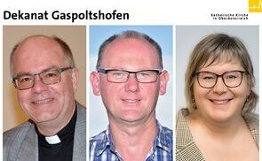 V. l.: Für das Dekanat Gaspoltshofen wurden Johannes Blaschek als Pfarrer, Andreas Hagler als Pastoralvorstand und Sonja Hummer als Verwaltungsvorständin der zukünftigen Pfarre ernannt.