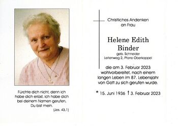 Sterbebild Helene Binder